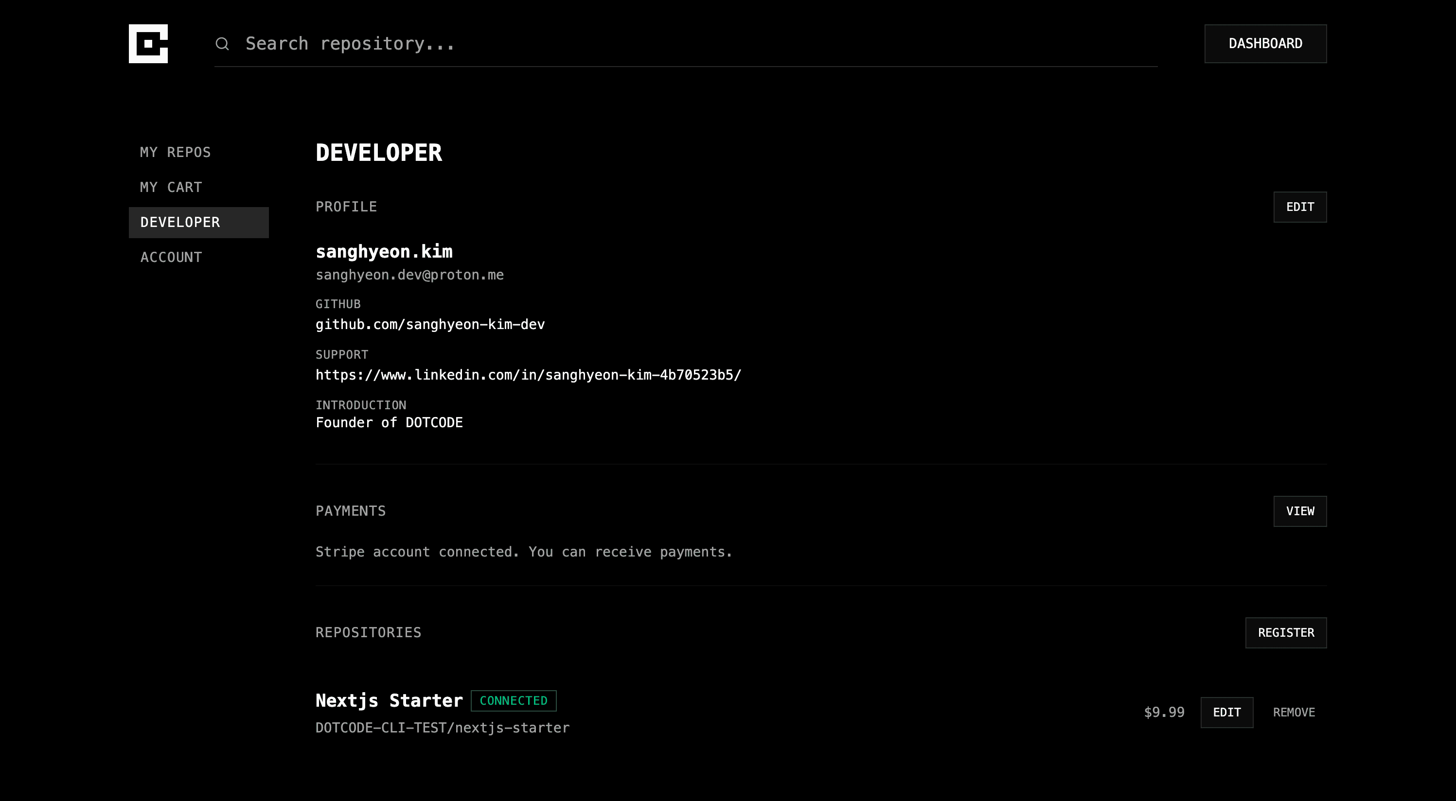 DOTCODE code marketplace — screen 02