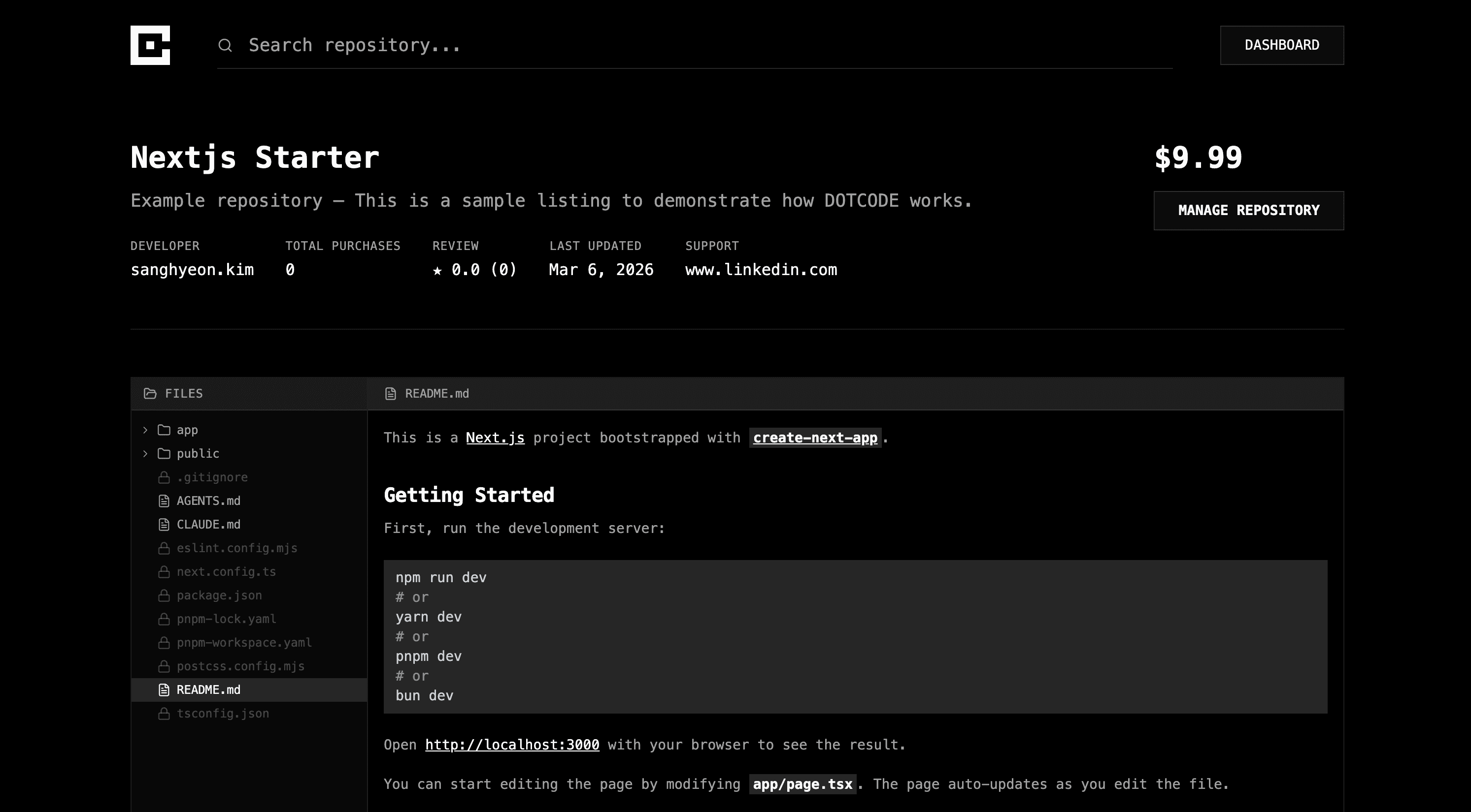 DOTCODE code marketplace — screen 03